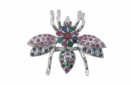 Bee Pendant & Brooch - Ruby, Emerald & B. Sapphires