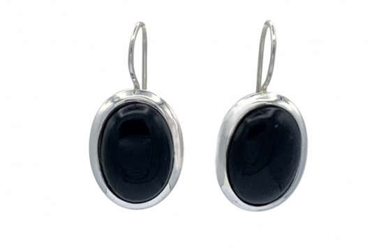 Silver Earrings Black Onyx 10 x 14 mm