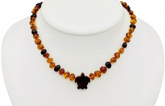 Children's Amber Necklace Turtle & Owl