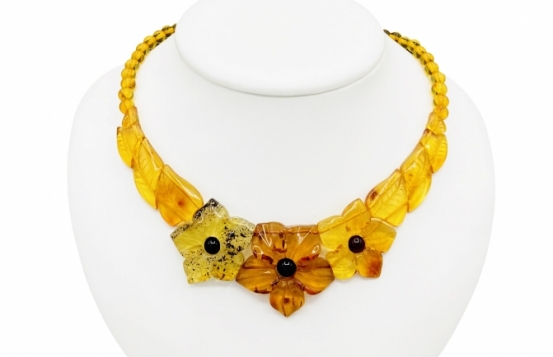 Amber Necklace with Flowers