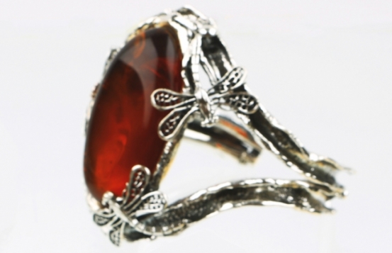 Silver Bracelet Dragon Fly - Cherry Amber