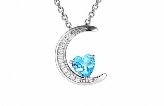 Silver pendant Heart on the moon - blue topaz