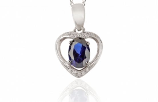 Silver Pendant LOVE HEART Blue Sapphire