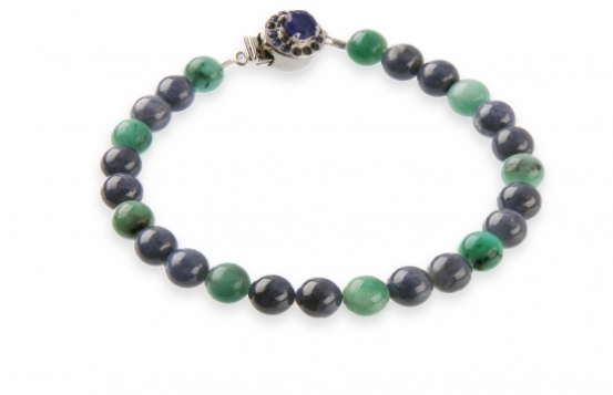 Silver Bracelet Blue Sapphire with Emeralds
