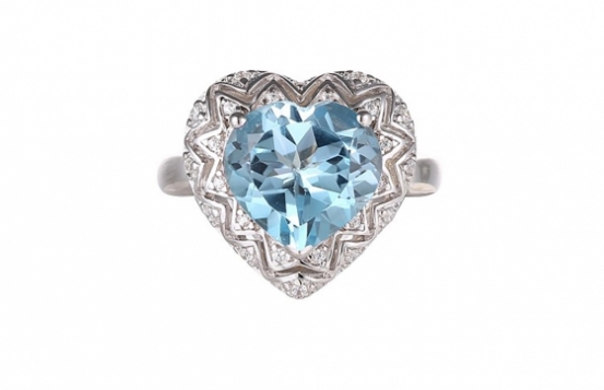Blue Topaz Silver Ring Love Heart