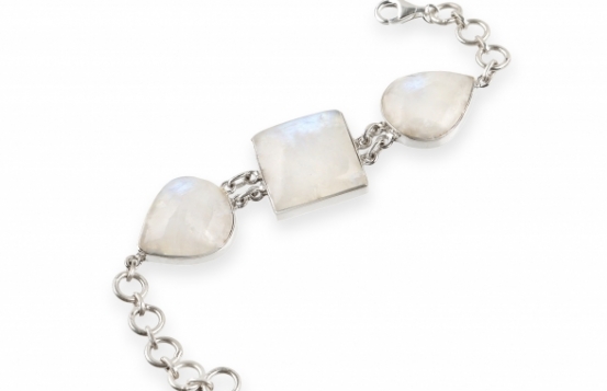 Silver Bracelet Tris with Rainbow Moon Stone