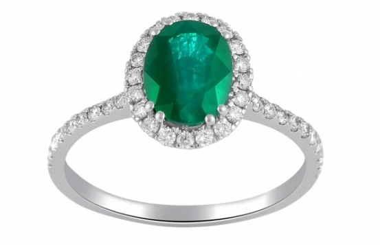 Gold Ring EVITA - Emerald & Diamonds