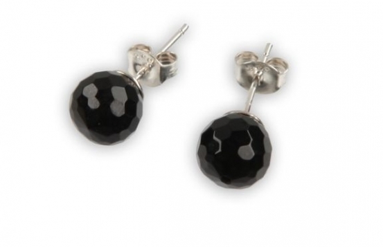 Silver Earrings Black Onyx 10 mm
