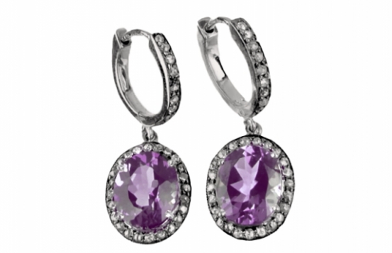 Silver Earrings Amethyst Violete & Diamonds