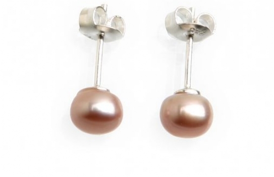 Silver & Gold Pearl Earrings Violet 6 - 7.5 mm