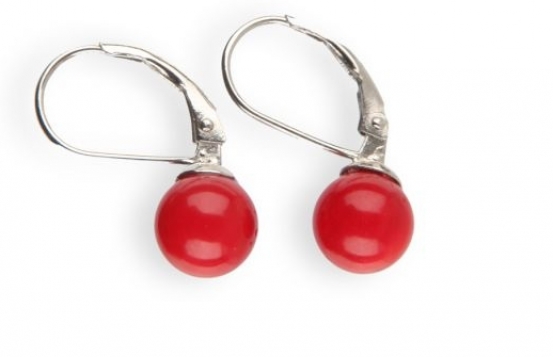 Silver Earrings Coral Love Red 6 & 8 mm