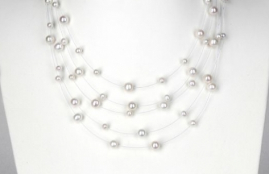 Biserna ogrlica ARIANA beli biseri 6 - 8 mm