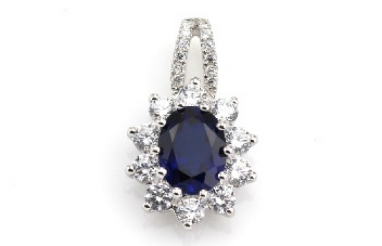 Silver Pendant BLUE LOVE BEAM with Blue Sapphire and Zircons