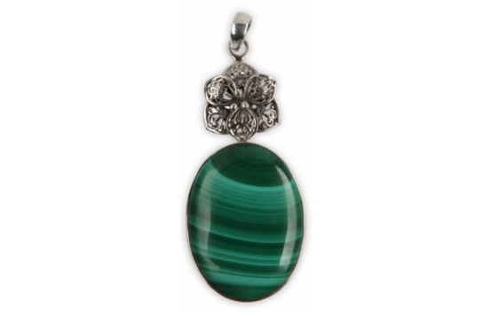 Silver Pendant MALACHITE with a FLOWER