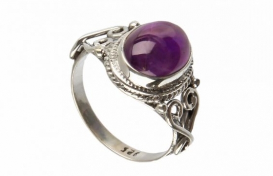 Silver Ring Two HEARTS - Moonstone & Amethyst