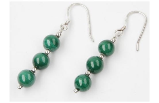 Silver Earrings 3 Malachite beads