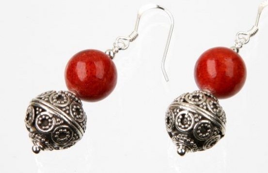 Silver Earrings with Coral - Antique