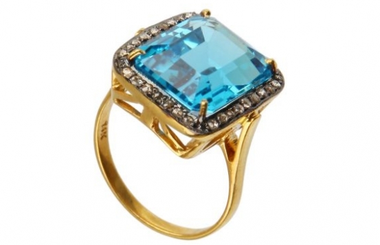 Victorian Ring Blue Topaz PILLOW with Diamonds