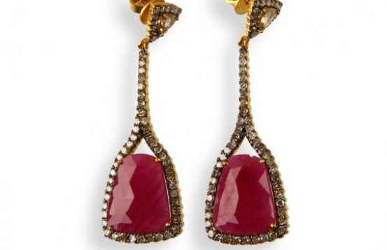 Victorian Earrings Hurre with Ruby and Diamonds