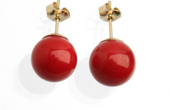 Gold Earrings Red Coral 6, 8 or 10 mm