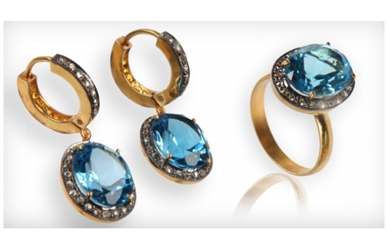 Victorian Earrings BLUE RAY - Blue Topaz & Diamonds 