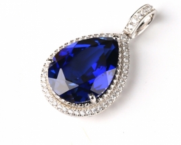 Silve Pendant LOVE BLUE TEAR with Blue Sapphire and Zircons