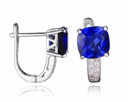 Silver Earrings Love Blue Sapphire 7 x 7 mm