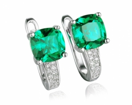 Silver Earrings LOVE GREEN Emerald & CZ