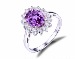 Silver Ring Love Beam Amethyst 7 x 9 mm