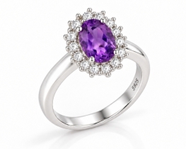 Silver Ring Love Beam Amethyst 7 x 9 mm