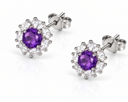 Love Smile Floral Amethyst & CZ Earrings
