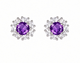 Love Smile Floral Amethyst & CZ Earrings