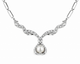 Srebrna ogrlica VALERIE z biserom in cirkoni 