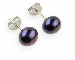 Silver Black Pearl Earrings Evita P. 8.5 mm 