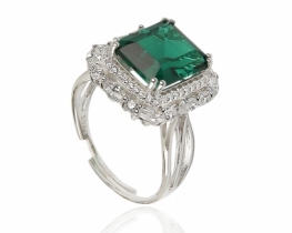 Silver Ring Love Green Emerald