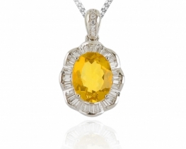 Silver Pendant Love Beam Citrine with Baguette 