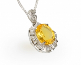 Silver Pendant Love Beam Citrine with Baguette 