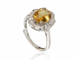 Silver Ring LB Citrine & Baguette