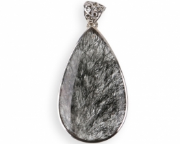 Silver Pendant Black Tourmaline in Rock Crystal