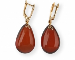 Gold Earrings Cherry Amber 17 x 27 mm