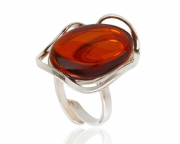 Silver Ring Amber Cherry Bloom