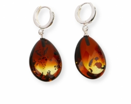 Silver Eearrings Cherry Amber Calypso