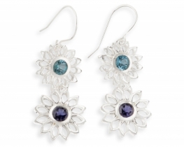 Double Flower Silver Earrings