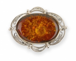 Silver Brooch & Pendant Amber 40 x 52 mm