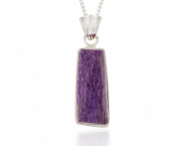 Silver Pendant Charoite - Long & Irregular shape