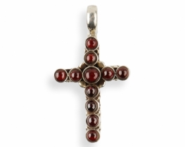 Silver Pendant Cross with Garnet or Coral