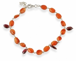 Silver Bracelet Carnelian + CHARM Amethyst or Garnet