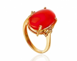 Gold Ring Mediterranean Coral & Diamonds. 