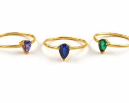 Gold Rings ABELIA - Emerald, Tanzanite, Kyanite