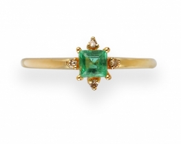 Zlat prstan Asterisk - smaragd z diamanti